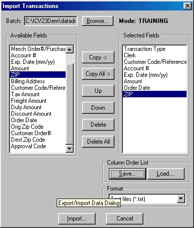 ICVerify import menu