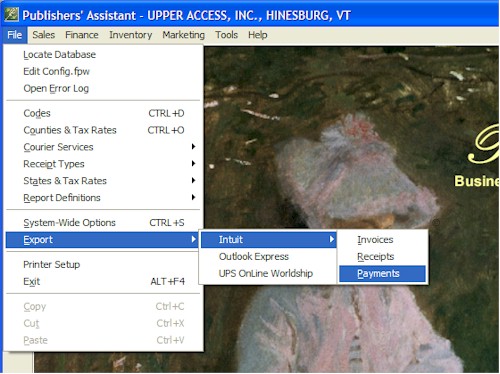 Figure 1 - File-> Export-> Intuit on the menu.