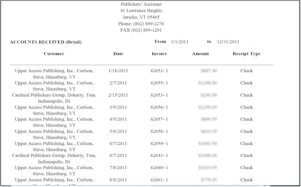 Sample "Accounts Received" report